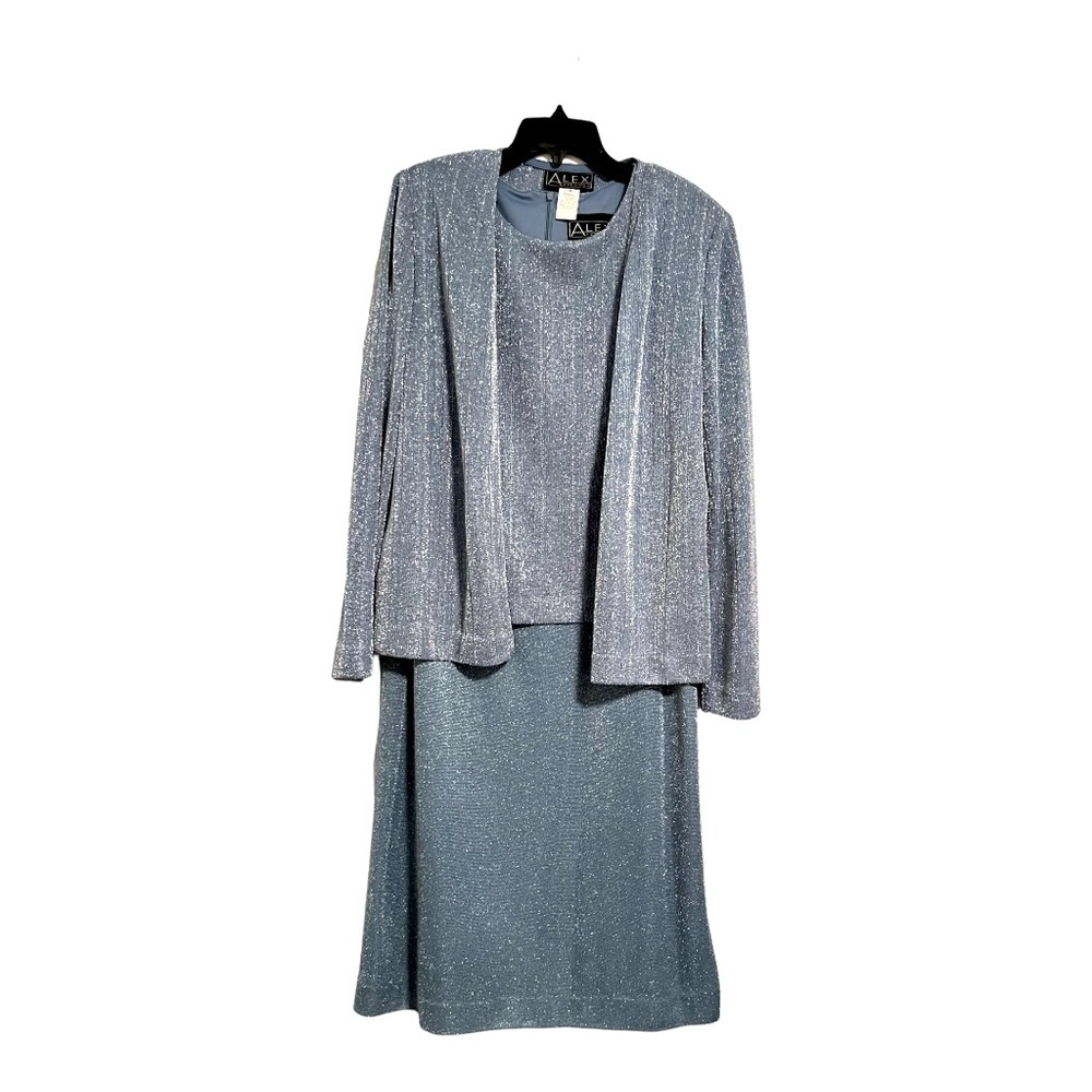 SALE!!! Alex Evenings 2 pcs Silver Sparkly formal midi length dress and jacket